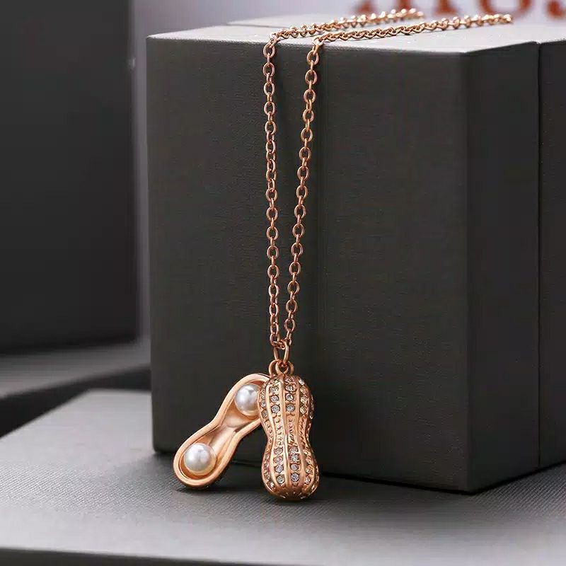 FF Peanut Shape Necklace Korea Necklace Accessories Durable Women Titanium Jewelry Anti-rust Woman