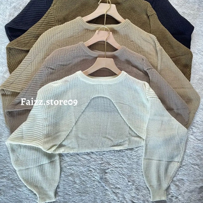 Croptop Rib Balero Sweater Atasan RAJUT Wanita Tangan Balon