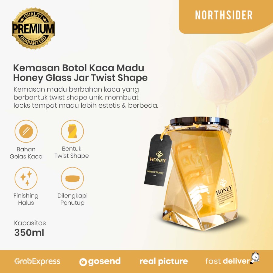 BOTOL KACA TWIST SHAPE 350ML KEMASAN MADU SELAI HONEY GLASS JAR