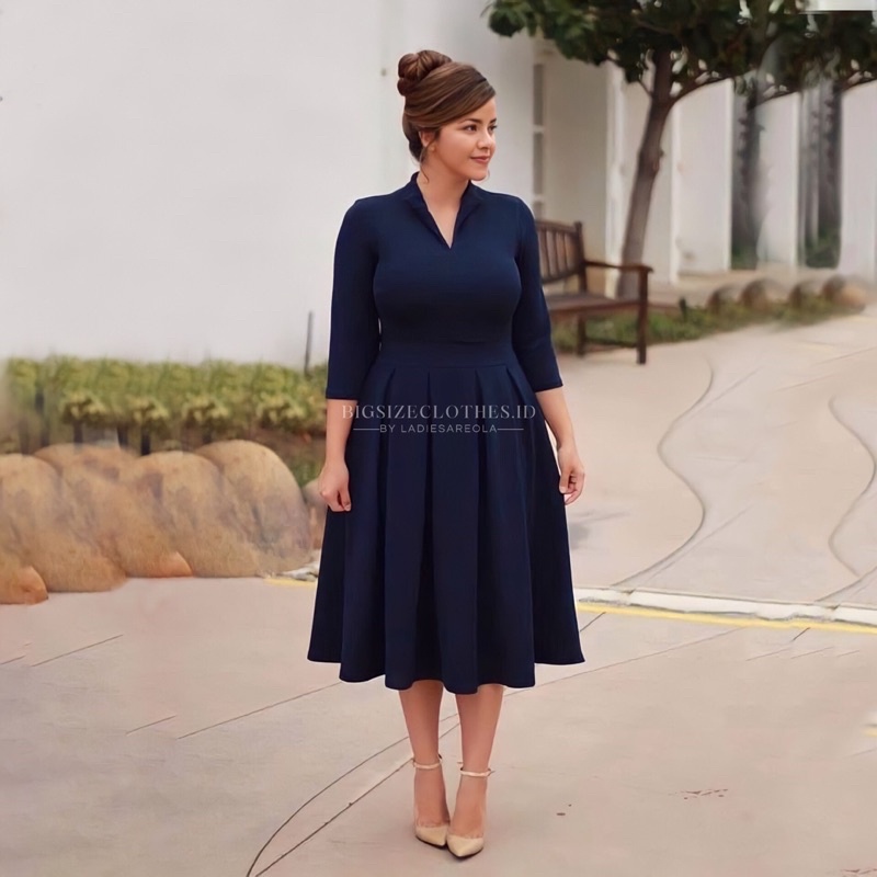 JACQUELINE DRESS - Dress A line midi baju pesta wanita flare big size gaun jumbo ukuran besar baju b
