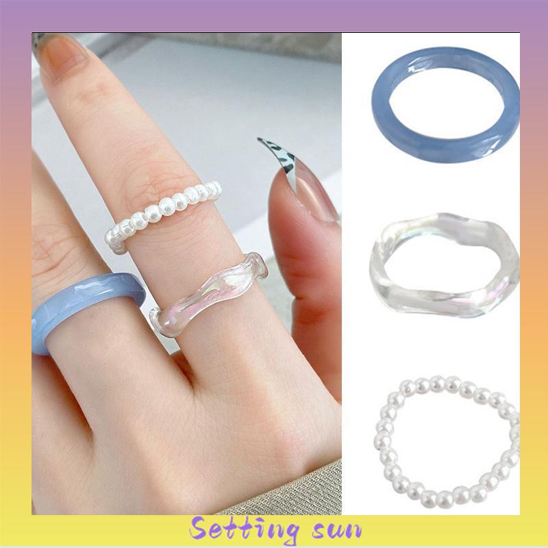 COD ✨3 Pcs /Set Cincin Rantai Bahan Akrilik Gaya Retro Untuk Aksesoris Perhiasan TN