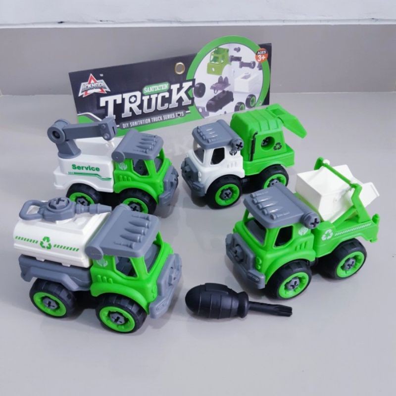 Mainan DIY Set Truk Sampah Miniatur Mobil Truck Anak Diecast Kendaraan