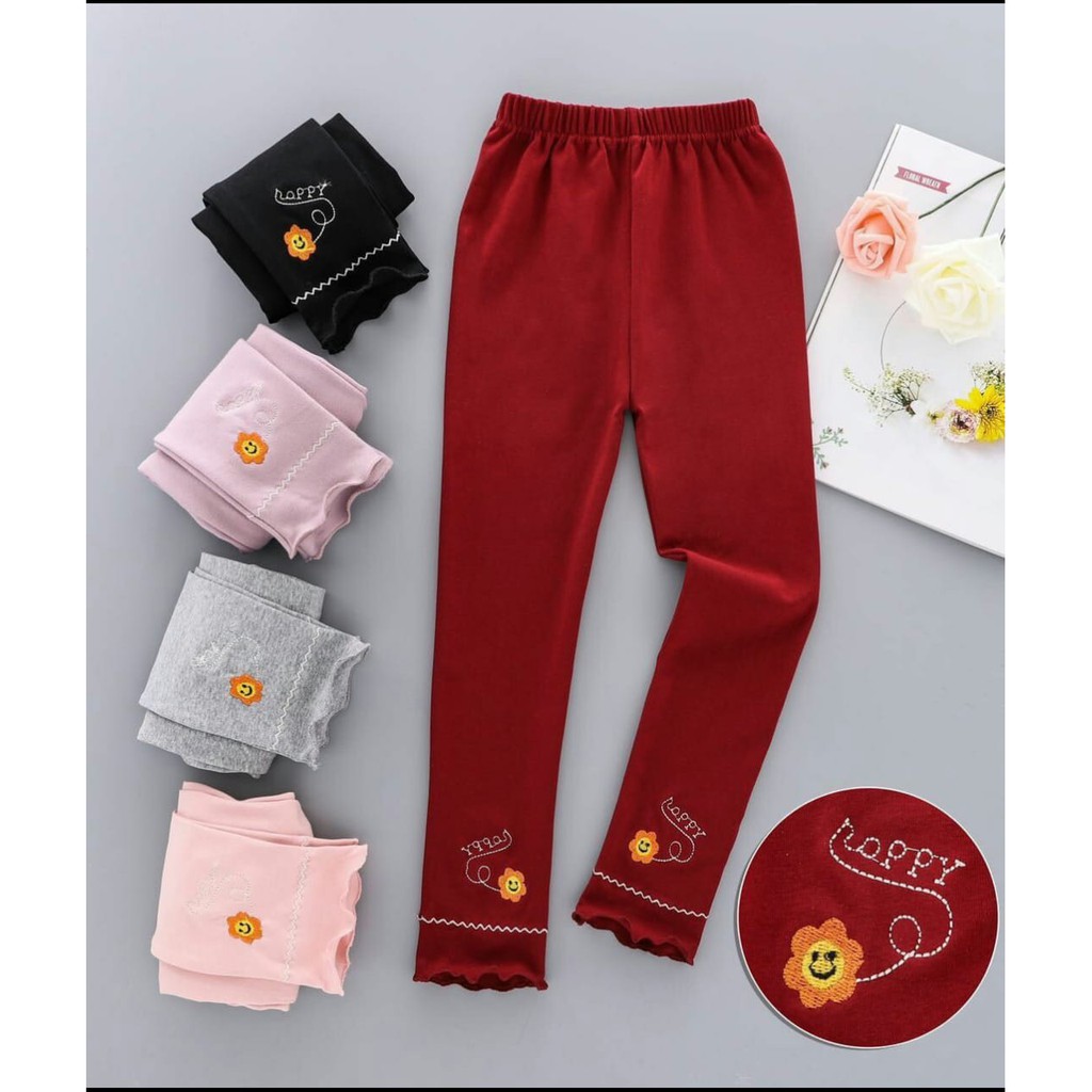 Legging Anak Perempuan MOTIF HAPPY IMPORT 100% Usia 8 Tahun Kebawah Bahan Halus Adem Melar R77