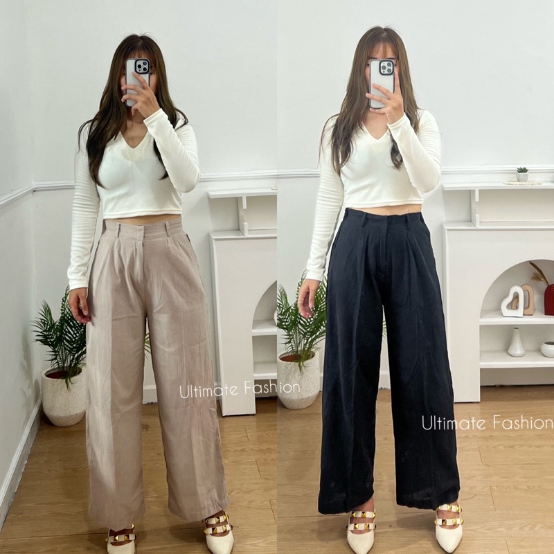 Kulot Linen Crinkle 898 - Celana Kulot - Celana Wanita - Trouser  Pants Korea Kekinian Terbaru