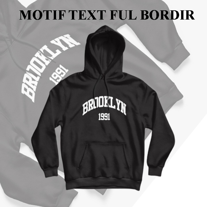 Broklyn 1991 Bordir - Jumper Hoodie Broklyn 1991 Hitam Fleece Tebal Unisex