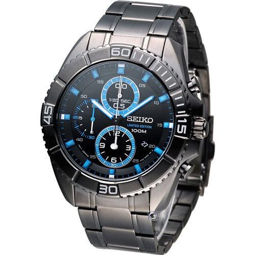 Seiko Quartz SNDF27P1 Chronograph Blue on Black | Jam Pria SNDF27