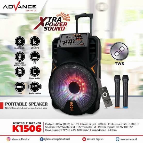Speaker Advance K1506 K 1506 2mic 15inch