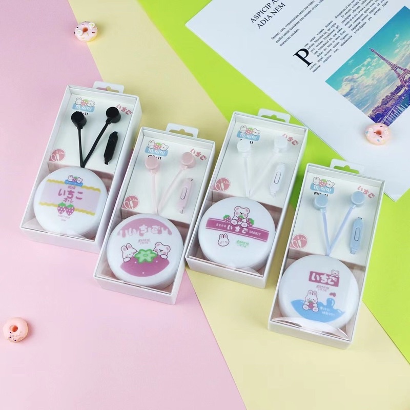 [ MQ-11 ] Set Headset Earphone Lovely earphone RABBIT /Wadah penyimpanan Earphone Karakter