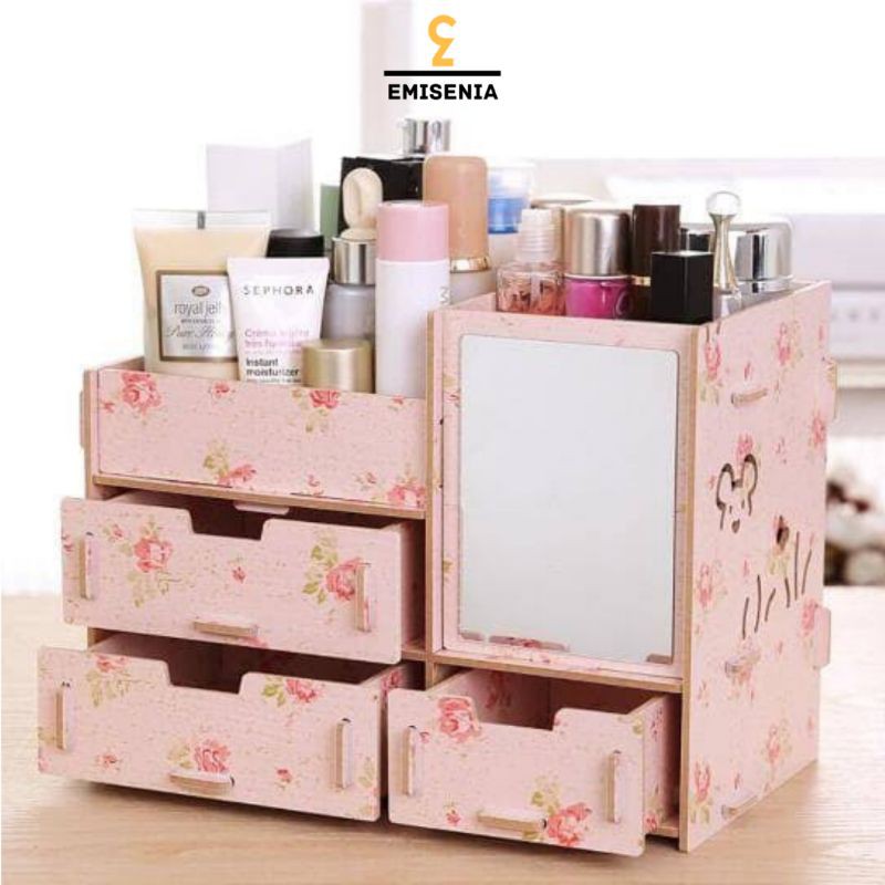 Rak Kosmetik Bahan Kayu + Cermin