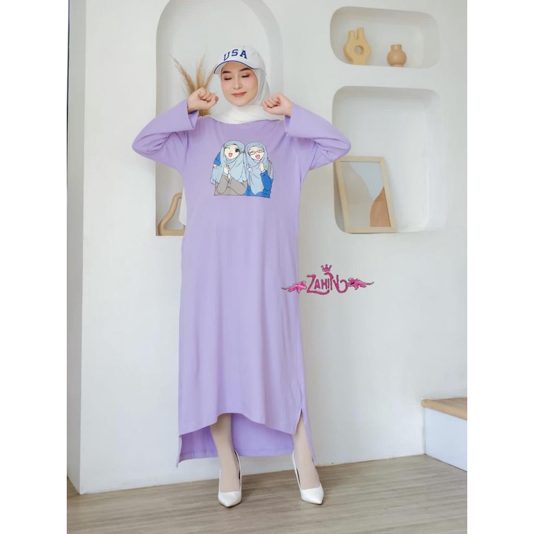 Kaos Midi Dress zahin combed dan Alina set outher mutiara mewah terbaru gamis wanita terkini