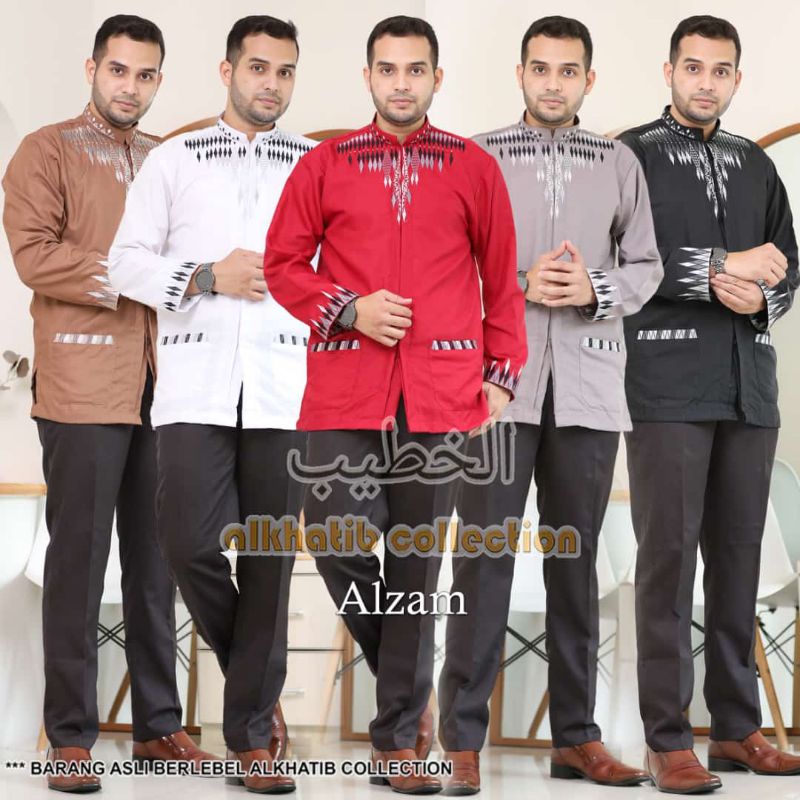KOKO ALZAM BORDIR KATUN PREMIUM WARNA LENGAN PANJANG SAKU DEPAN ALKHATIB COLLECTION DEWASA S M L XL 