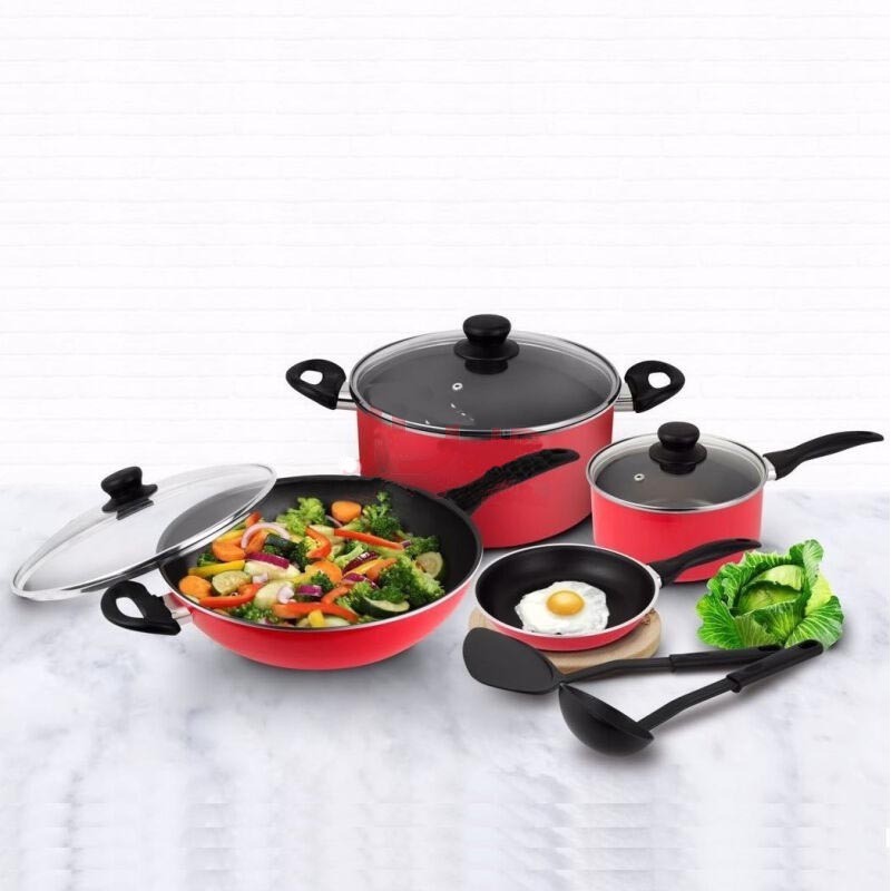 Gordang Cookware Set Kirin - Wajan Panci Teflon Kirin 9in1 Merah