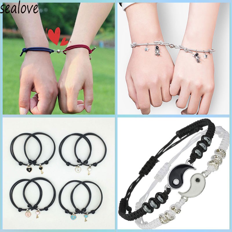 Tai Chi Yin dan yang 2 pcs Gelang Couple Magnet Pasangan Liontin Kreatif Pesona Gelang Perhiasan Hadiah Kekasih/ Couple Magnetic Attract Braided❤Yimi❤