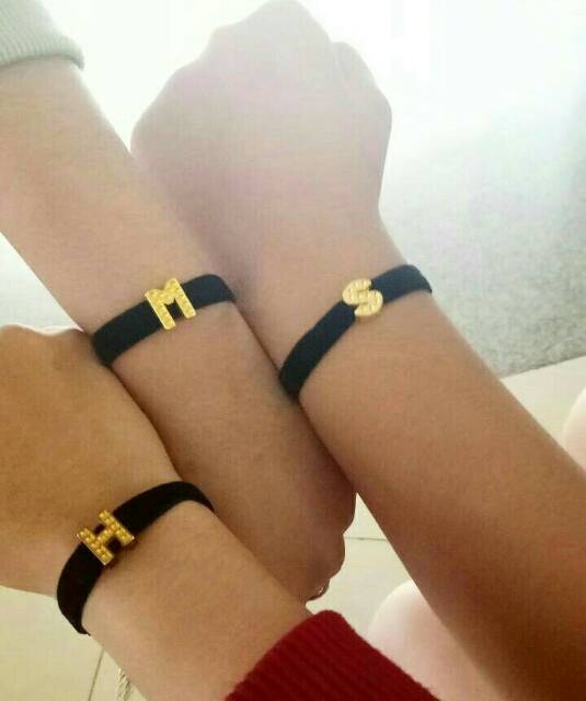 HURUF A HABIS. TERMURAH Golden Initial Custom Black Velvet Choker Bracelet | Gelang Handmade