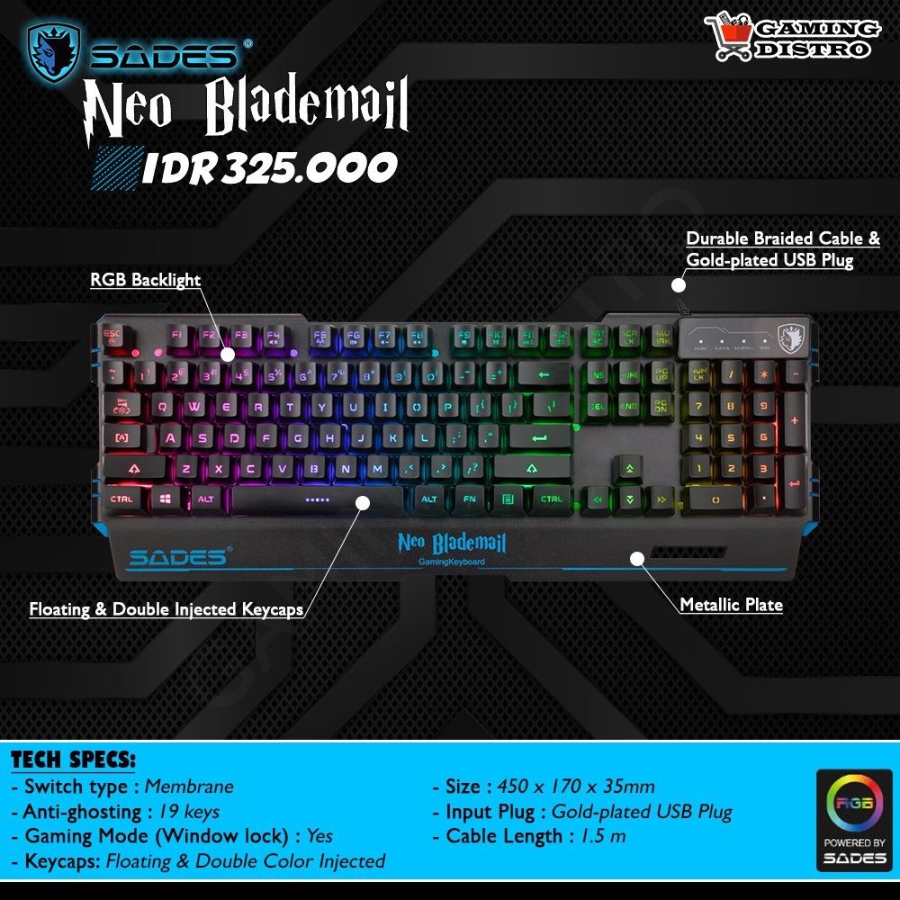 Sades Neo Blademail Gaming Keyboard - Keyboard Sades Neo Blademail RGB
