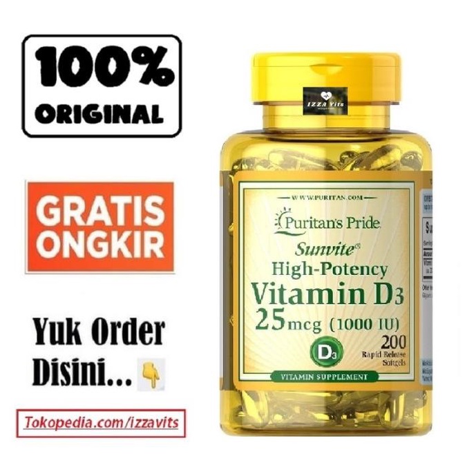 Puritan's Puritan Pride VITAMIN D3 D-3 1000IU 1000 IU 200 Softgels Lc