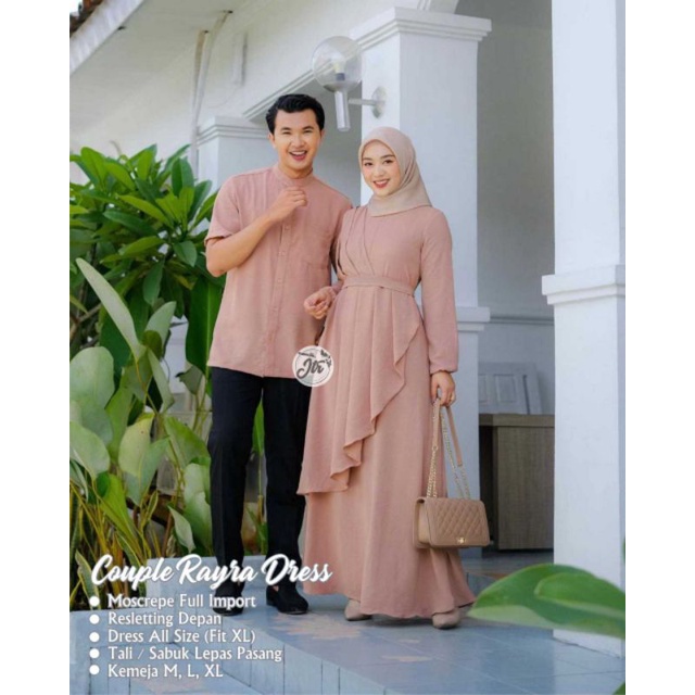 Couple Rayra Dress Gamis Moscrepe  Full Import  Baju Koko Kemeja Lengan Pendek Couple Tunangan Coupl