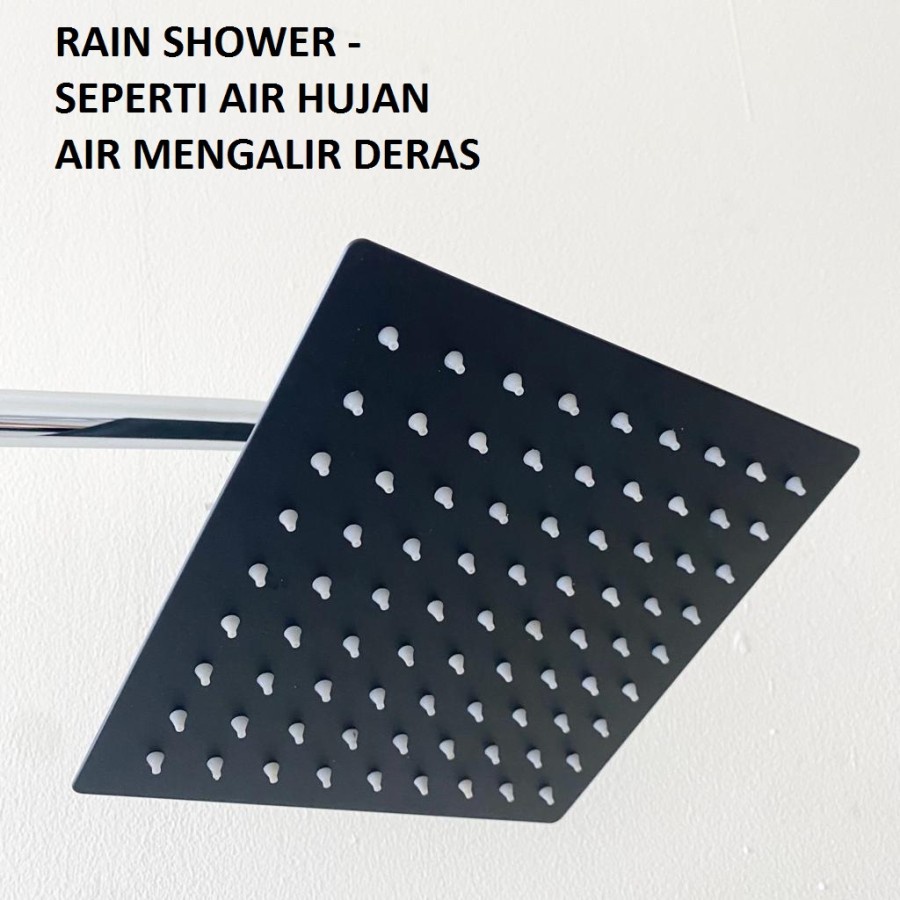 Rain Shower Head Wall Mandi Tembok Stainless Steel Kepala Kotak Hitam Bulat Silver