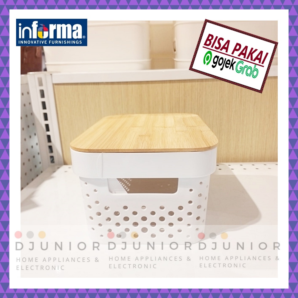 INFORMA - STORAGE BOX NATURAL WAFFLE WHITE / KOTAK PENYIMPANAN TUTUP KAYU