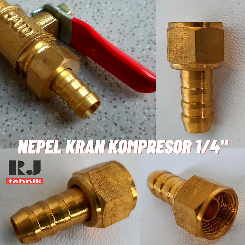 Nepel Kran Kompresor Drat Dalam 1/4 inch Nepel Selang Spray Gun Kuningan