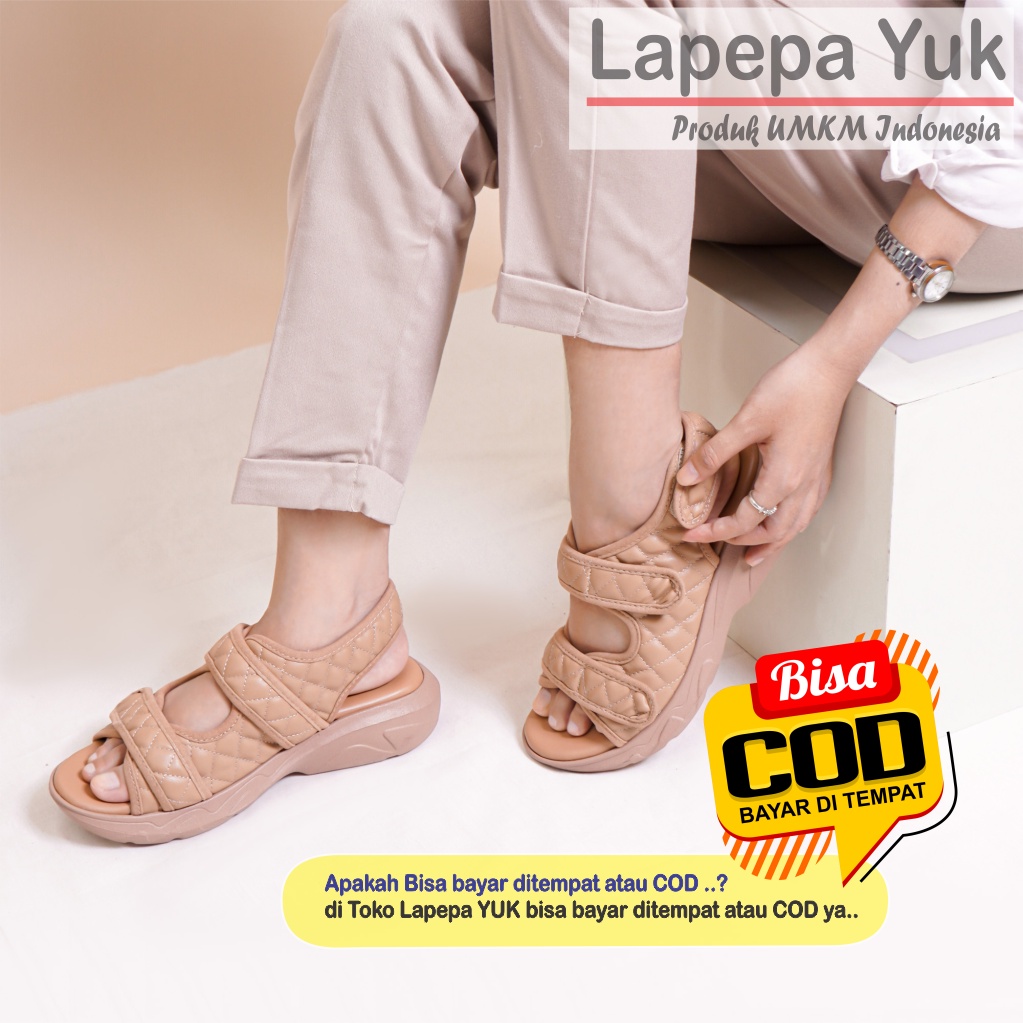 LAPEPA YUK -  Sepatu Sandal Wanita Casual Wedges ZAHRA Model Ban dua Strap Tali belakang Hak Tinggi Sole 4 cm Sendal Gunung Gladiator Korean Style Kasual Size 36 37 38 39 40 Warna Mocca Coksu Cokelat Terbaru Shoes Ori Original Mall Official Store