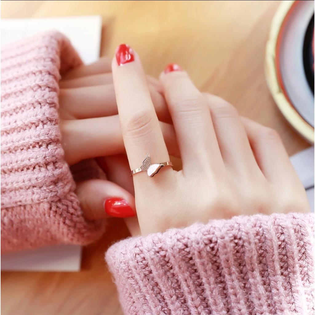 Cincin Titanium Model Kupu-Kupa Rose Gold dan Gold