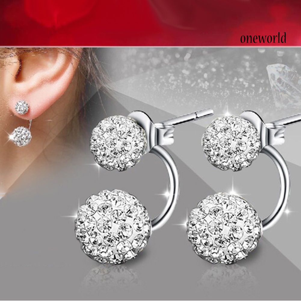 OW@ Fashion Women Rhinestone Inlaid Ball Shape Pendant Stud Earrings Jewelry Gift