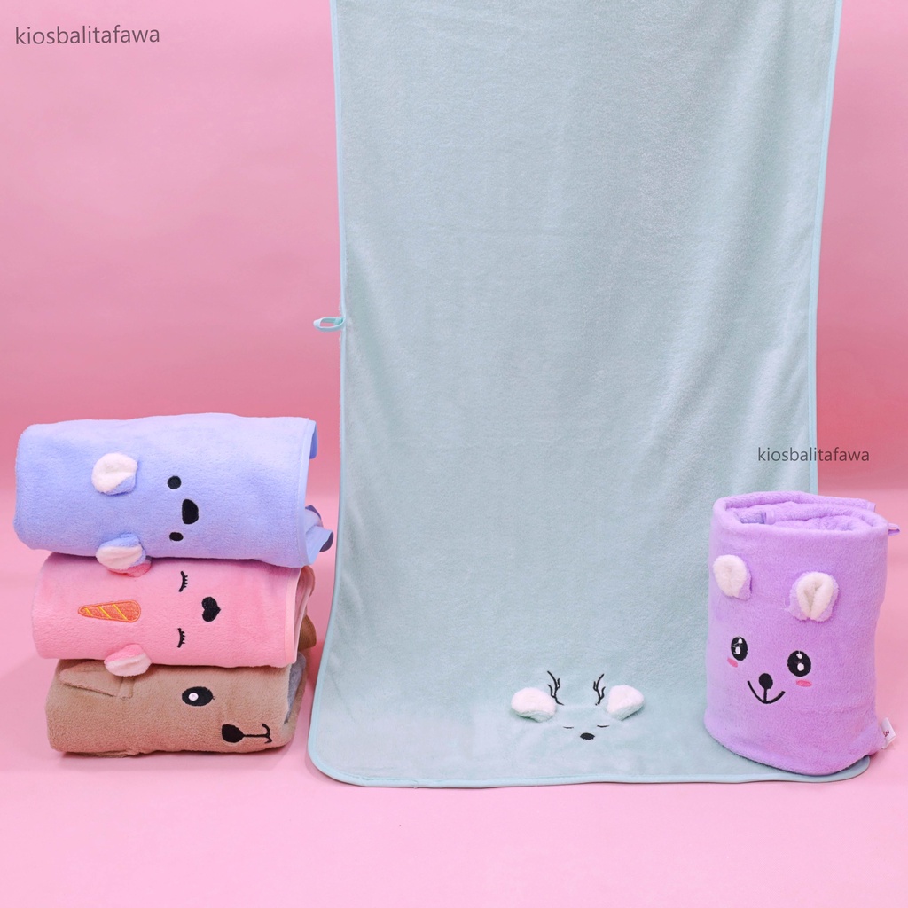 Handuk Anak Karakter / Motif Telinga Timbul Perlengkapan Mandi Bayi Balita Anak Perempuan Laki Laki Murah Kado Towel Bahan Lembut SNI Microfiber Branded