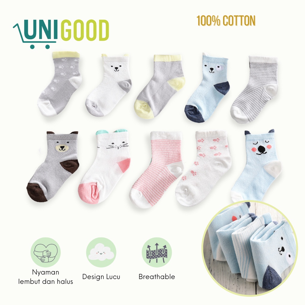 UNIGOOD - Kaos Kaki Bayi Premium Cartoon Cotton Kids Socks Bahan Adem