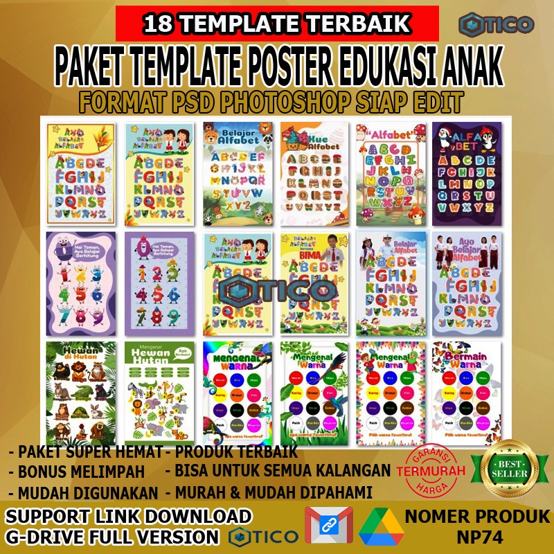 Paket Template Poster Edukasi Anak Siap Edit PSD Cocok Untuk Belajar Anak Di Usia Dini Usaha Percetakan Terlaris Termurah