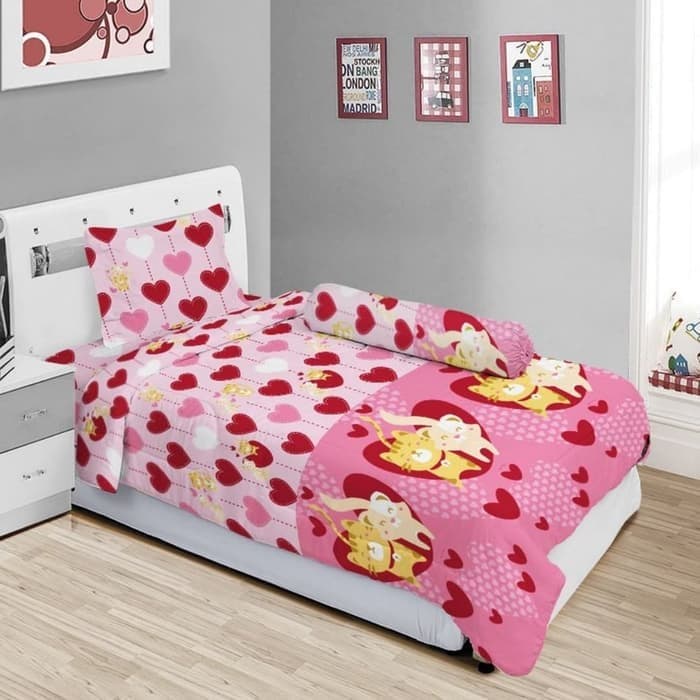 Sprei Lady Rose Size Single Ukuran 120cm x 200cm Motif Kucing CAT LOVE - Homyklik