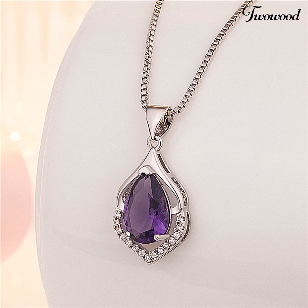 Twowood Purple Faux Crystal Women Necklace Hollow Alloy Shining Luxury Sweater Necklace Jewelry Accessories