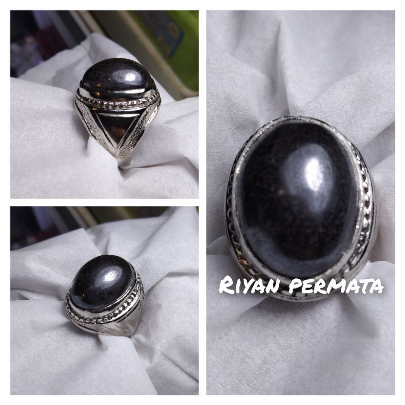Cincin batu akik badar besi hitam nempel magnet