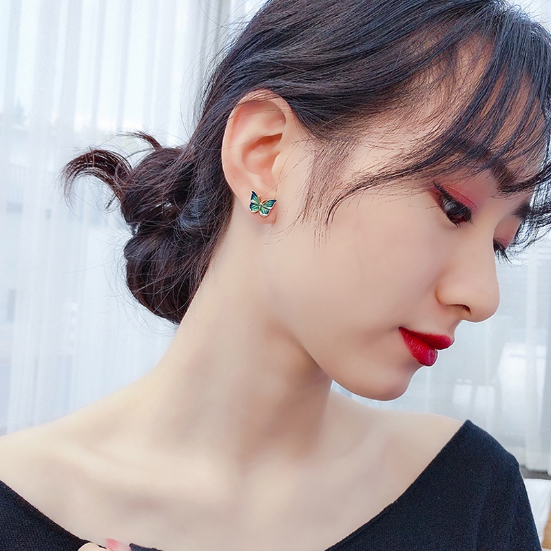 Anting Bentuk Kupu-Kupu Kecil Bahan 925 Silver Gaya Retro Untuk Wanita