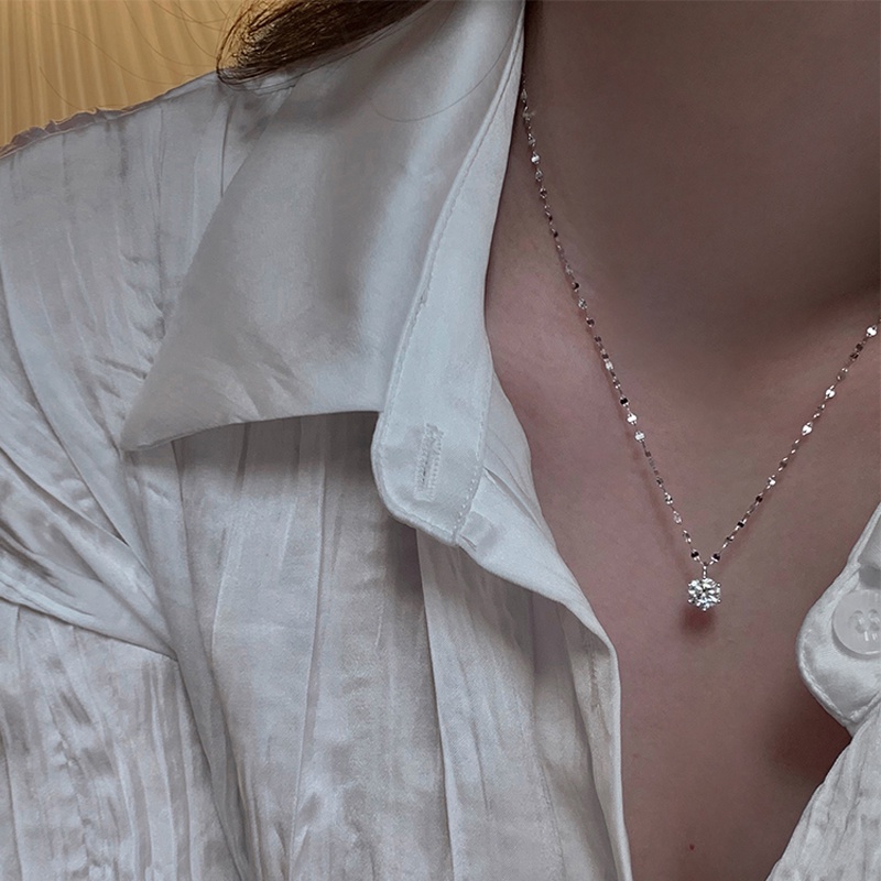 Roselife Kalung Rantai Silver Wanita Liontin Cubic Zirconia Gaya Vintage Untuk Hadiah