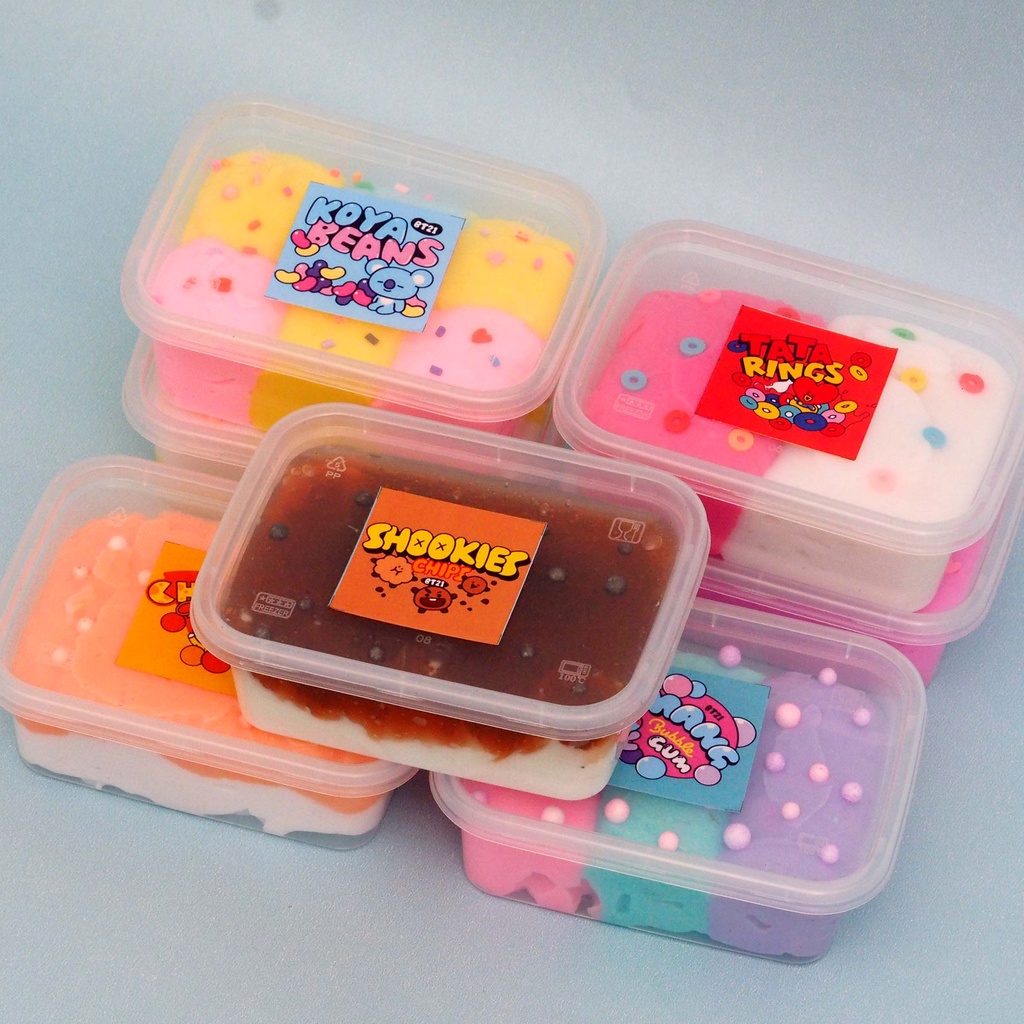 Slime BT Snack Dessert Box Slime Tofu Wangi Toping Springkels Warna Soft Kenyal Slime Fuyu Jelly