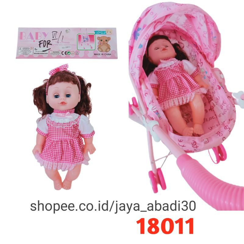 Mainan Stroller Boneka Bayi cewek Pink rangka logam besi Lebih Awet tahan Lama