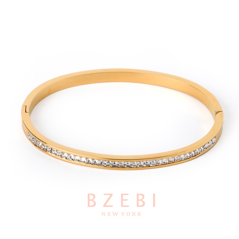Bzebi Gelang Bangle Titanium Steel Lapis Emas 18k Hias Berlian Imitasi Gaya Korea 596b