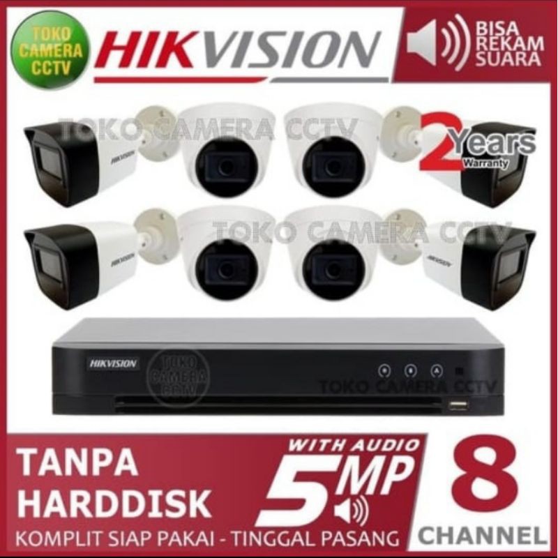 PAKET 8 CAMERA CCTV AUDIO SUARA HIKVISION 5MP KOMPLIT NO HDD