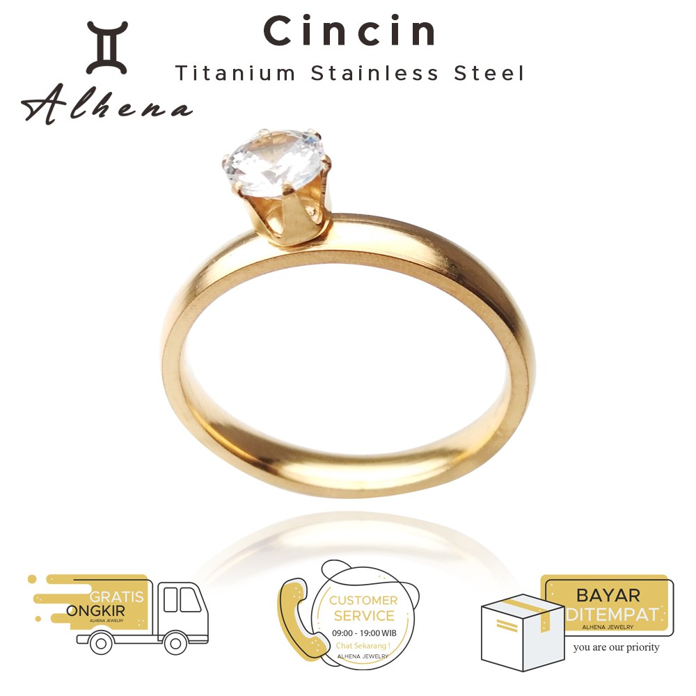 Alhena Cincin Wanita Titanium Emas 24K Couple Tunangan Korea Anti Karat