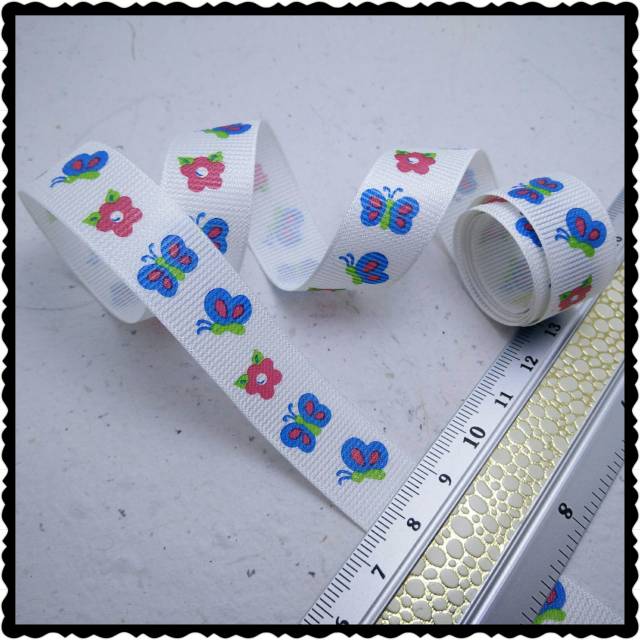 2 Meter Pita Grossgrain/Pita Salur/Pita Garis Kupu-kupu 5/8" Putih