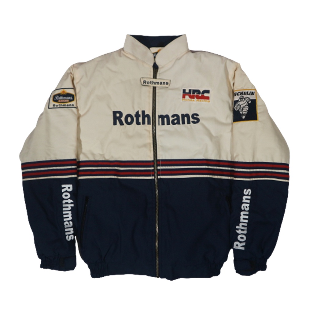 Jaket Motor Pria Honda Rothmans Team Jacket Vintage Terbaru Nsr Cbr Tiger Scoppy Adv Pcx Forza-Cream Navy