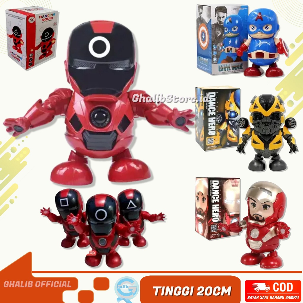 Dance Robot Squid Game Mainan Anak Robot Goyang Dancing Hero Avengers Iron Man Bumblebee Captain Kap