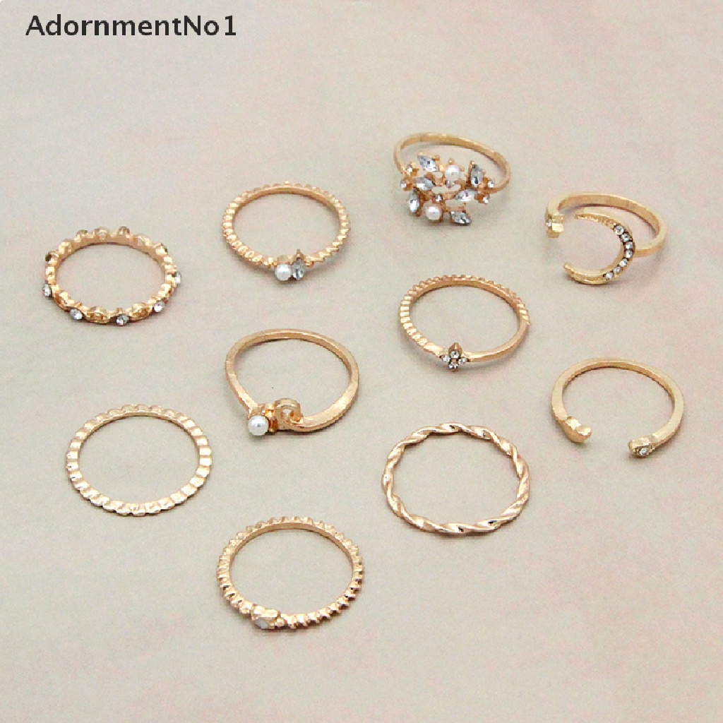 (AdornmentNo1) 10pcs / set Cincin Gaya Bohemian Motif Bulan / Bintang Untuk Perhiasan Wanita / Anak Perempuan