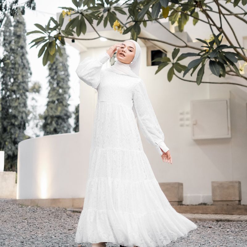 SEERA DRESS BYGIAGIO gaun kondangan dress akad simple gaun wedding pernikahan baju muslim putih dres lamaran elegan pakaian wanita pesta elegan fashion korea dres lebaran cantik anggun mewah nyaman gaun vintage fashion gaun bahan lace brokat halus furing