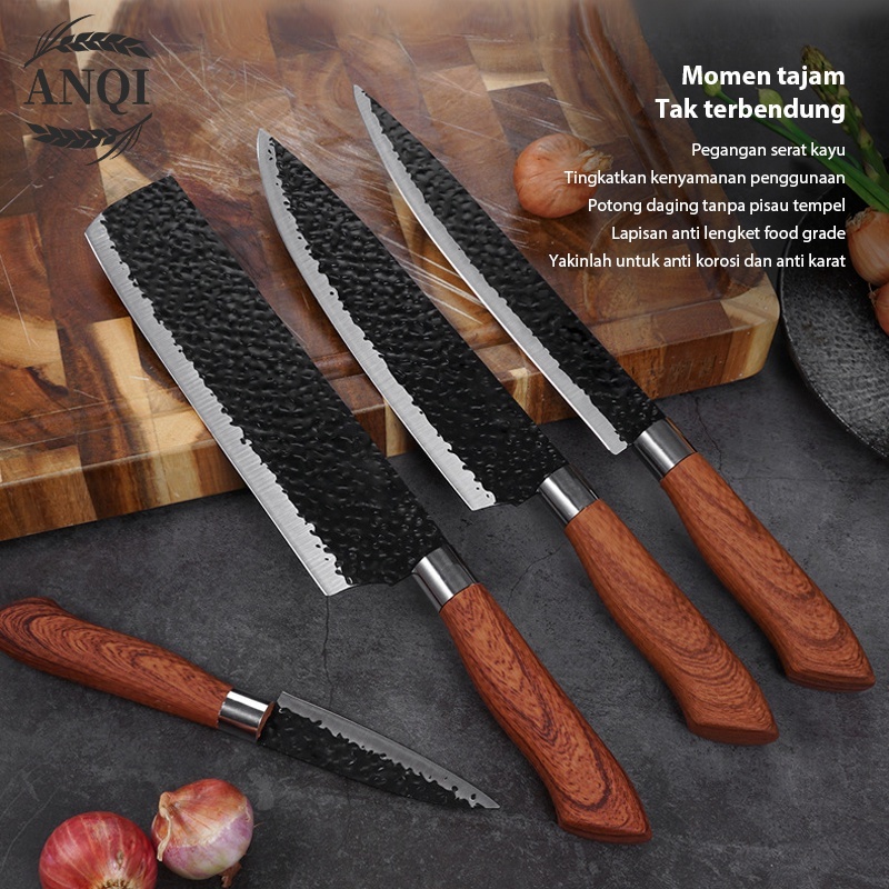 ANQI 1888 Black Marble Knife Set 6pcs / Tajam Pisau Set Pegangan Serat Kayu VS-1848