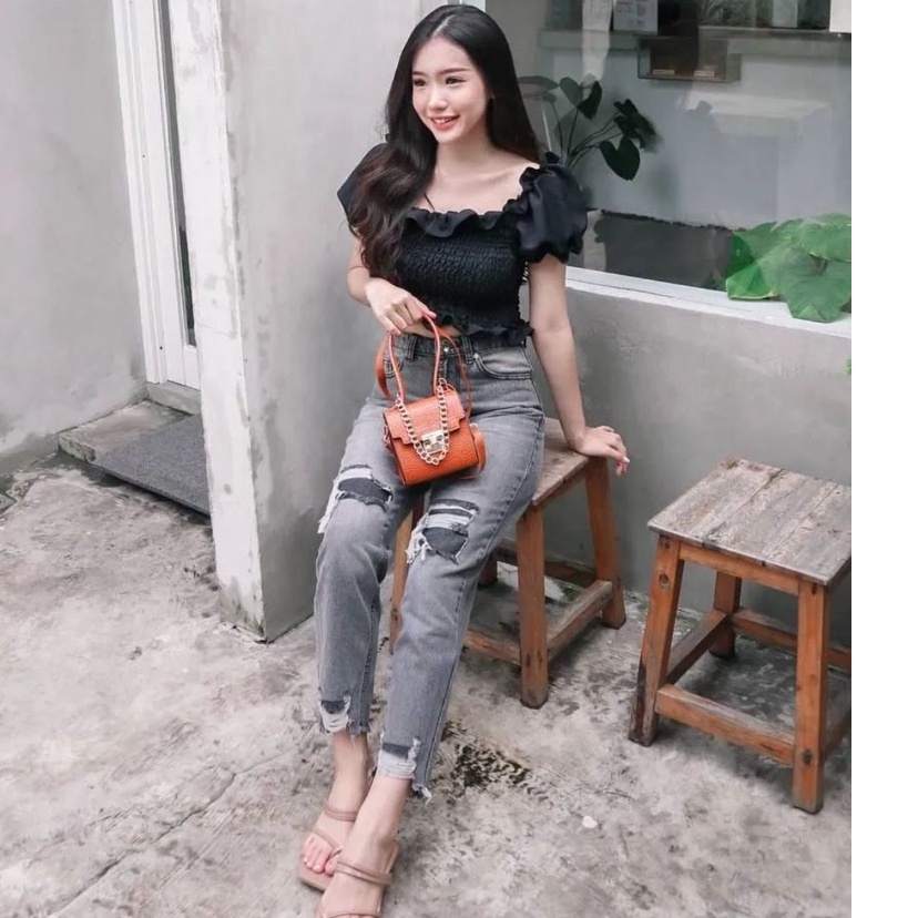 FWR - CELANA BOYFRIEND JEANS GREY RIPPED FURING