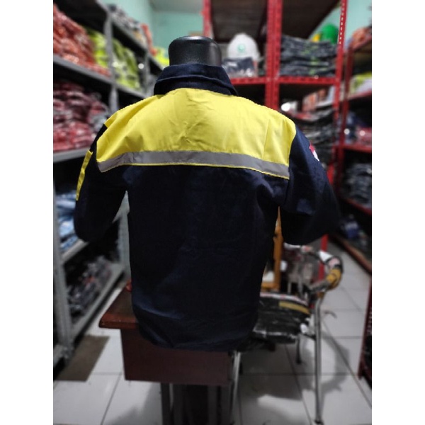 SERAGAM SAFETY LENGAN PENDEK KUNING DONGKER NAVY RESLETING