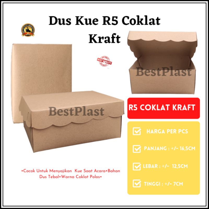 Dus kue R5 Coklat kraft (100 pcs) / dus R5 harga per pcs