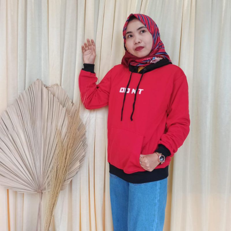 HOODIE KUPLUK DON'T FLECE TEBAL KOMBINASI WARNA MERAH HITAM